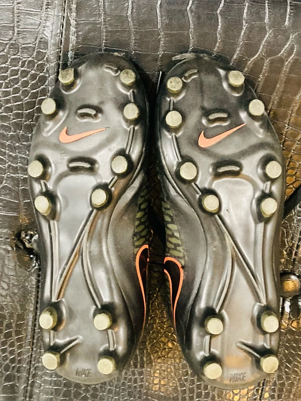 Gently Used size 3.5Y Nike Black and Olive Magista Soccer Cleats